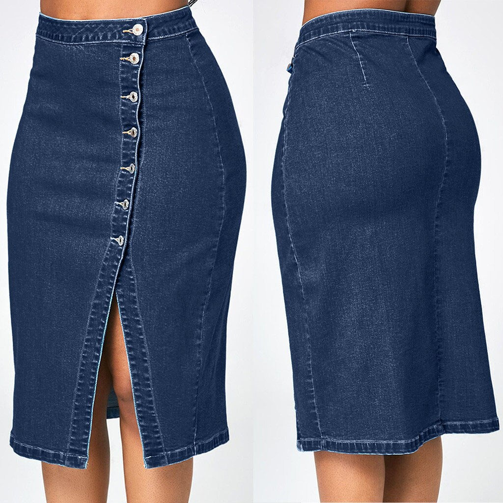 Denim Pencil  High Waisted Skirt- Deb Shops