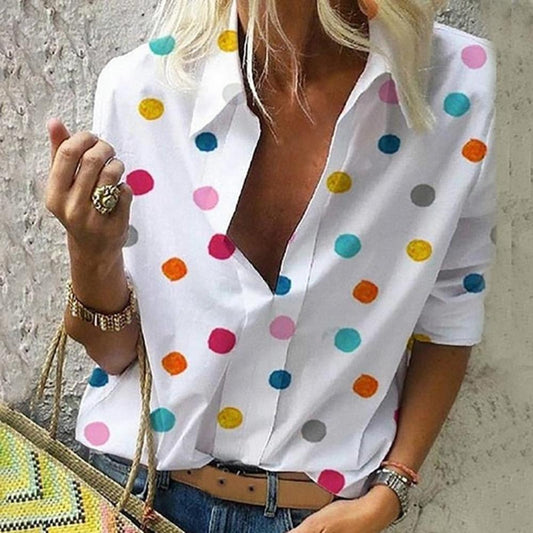 Dot Printed Casual Long Sleeve Shirt Blouse - Debshops