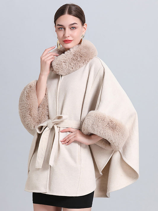 Elegant Knitted Shawl & Cape Coat With Collar & Belt - Deb Shops