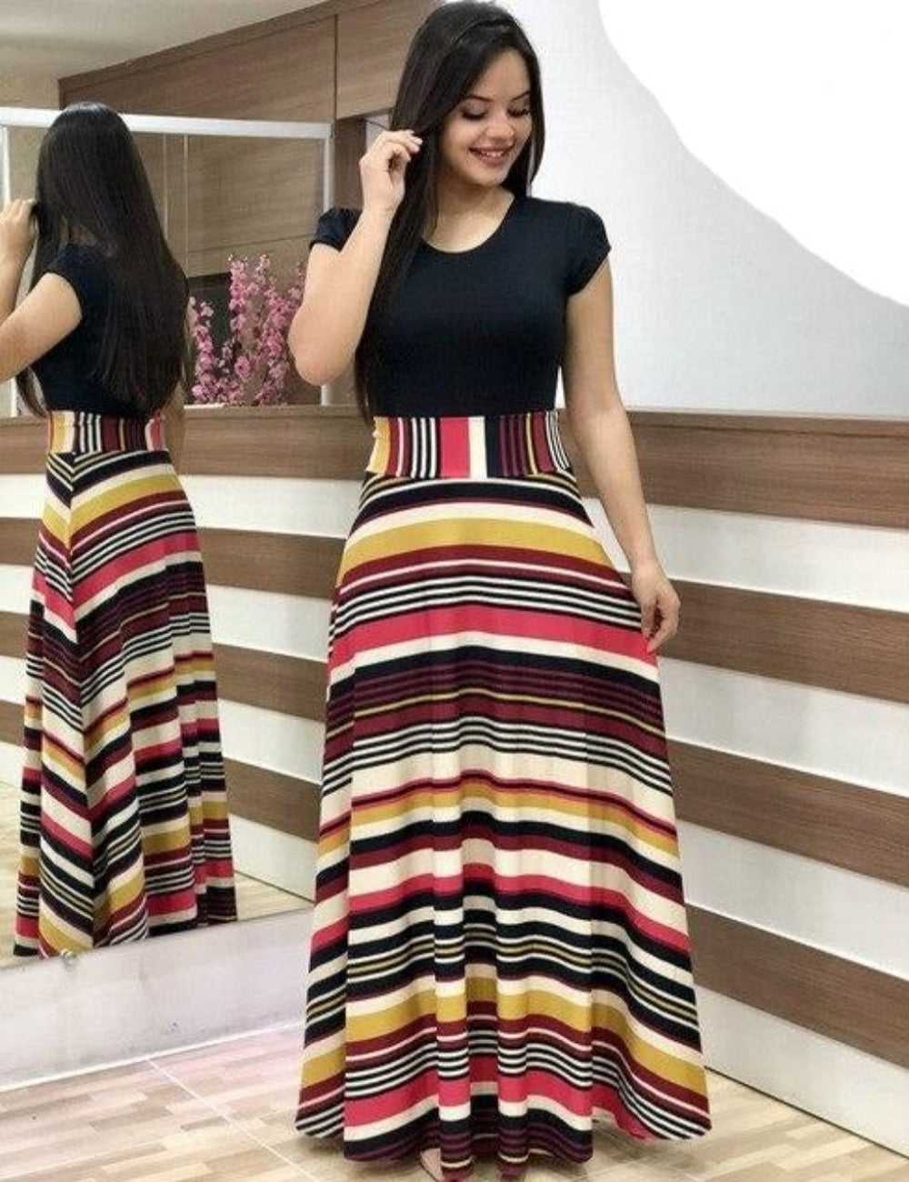 Floral Vintage O Neck Short Sleeve Long Dress | Deb Shops