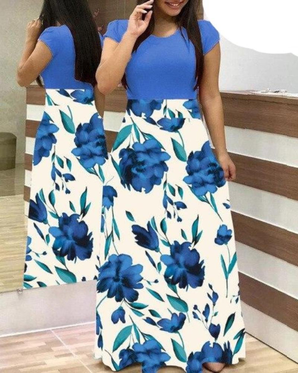 Floral Vintage O Neck Short Sleeve Long Dress | Deb Shops