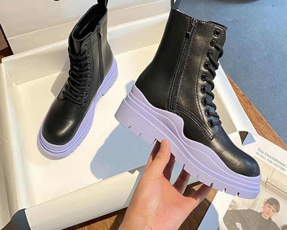 Genuine Leather Fashion Platform Zipper Motorcycle Boots | Deb Shops
