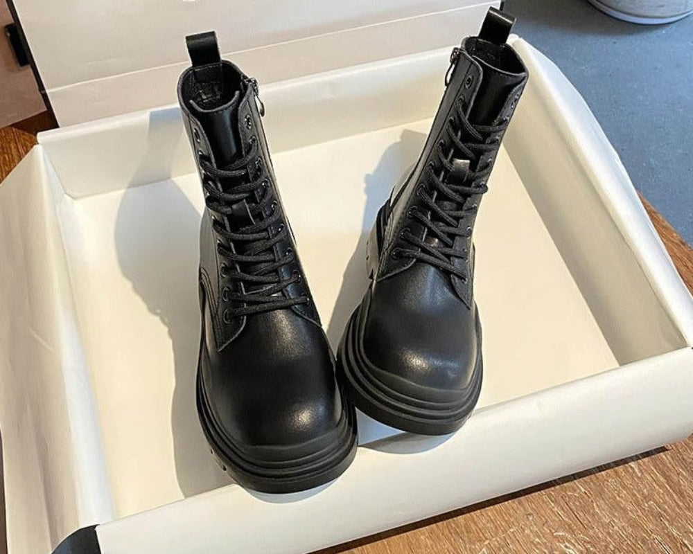 Genuine Leather Fashion Platform Zipper Motorcycle Boots | Deb Shops