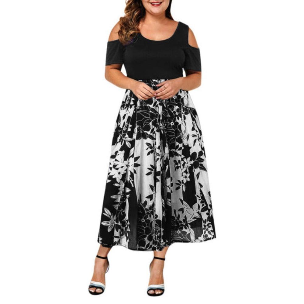 O Neck Stitching Off Shoulder Short Sleeve Dress - Debshops