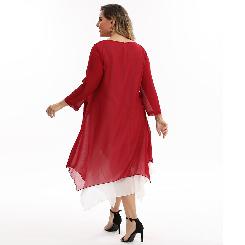 Plus Size Long Sleeve Chiffon Double Midi Dress | Deb Shops