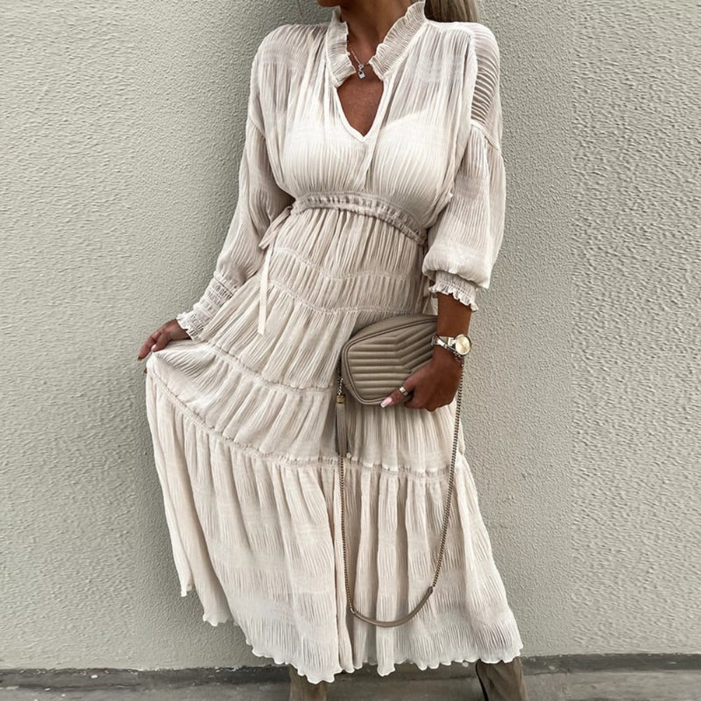 V-neck Elastic Waist Pleated Party Dress | Deb Shops