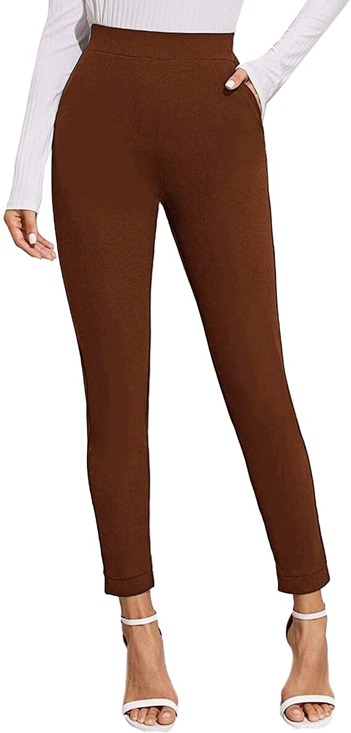 Women's Stretchy Workwear Office Skinny Pants with Belt - Debshops