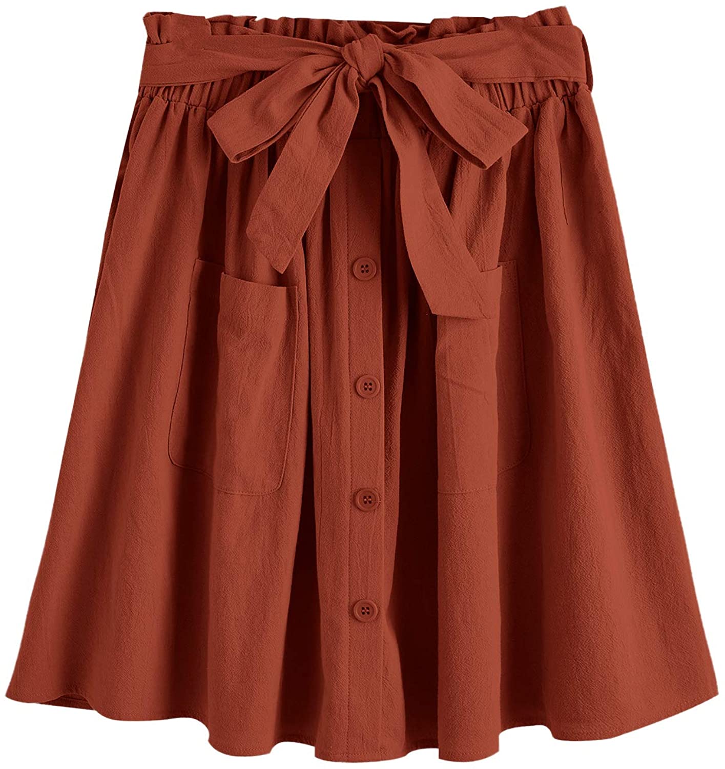 Women's Casual Self Tie Waist Frill Double Pocket Short Skirt - Debshops