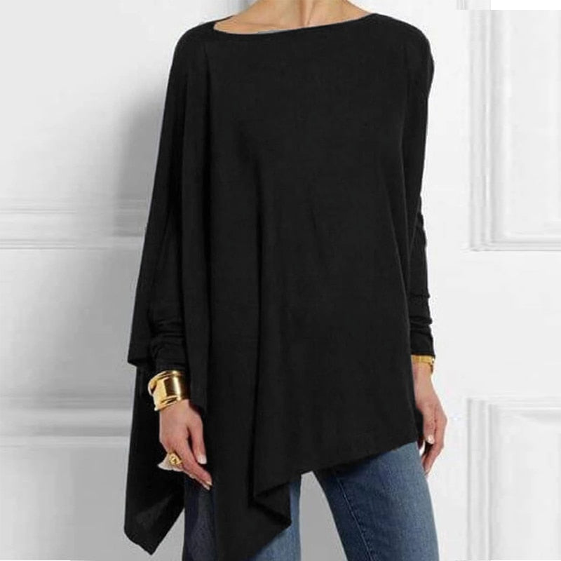 Irregular O Neck Long Sleeve Tunic - Debshops