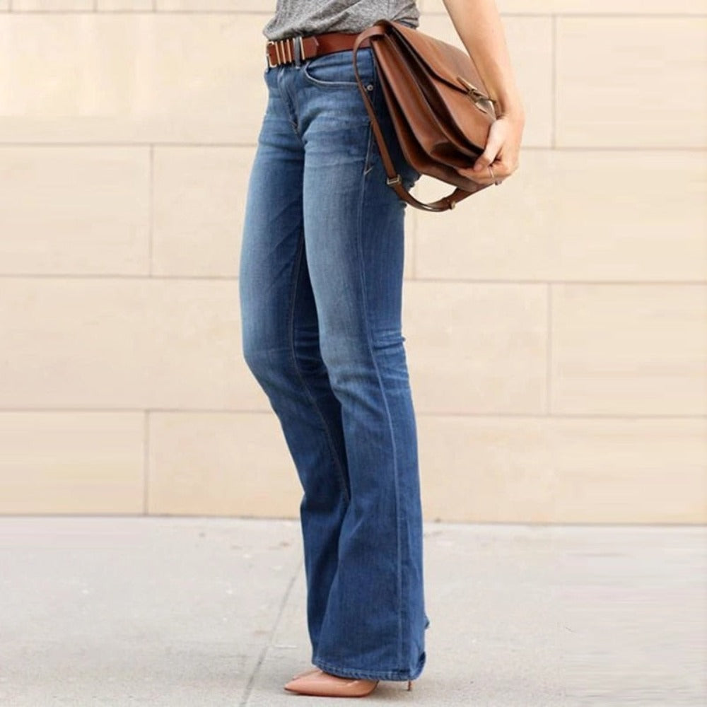 Boyfriend Elastic Waist Slim Fit Elegant Denim Bell Bottom Streetwear Flared Jeans - Debshops