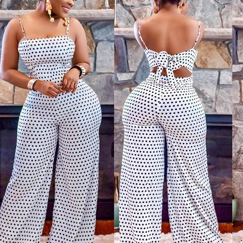 Spot Printed Chest Wrapped Suspender Jumpsuit - Debshops