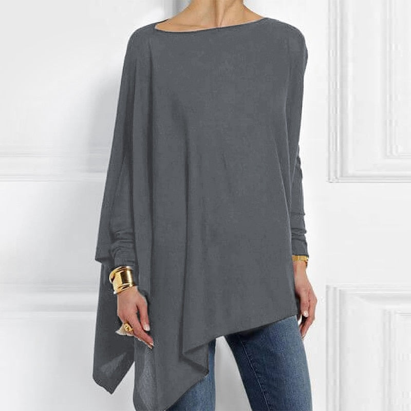 Irregular O Neck Long Sleeve Tunic - Debshops