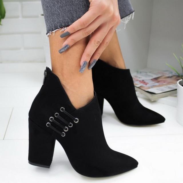 Ankle Pumps Flock Toe High Heels Boots - Deb Shops