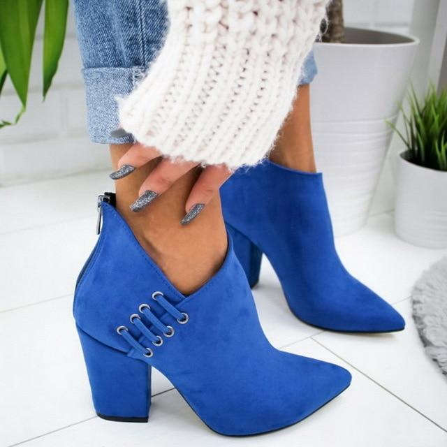 Ankle Pumps Flock Toe High Heels Boots - Deb Shops
