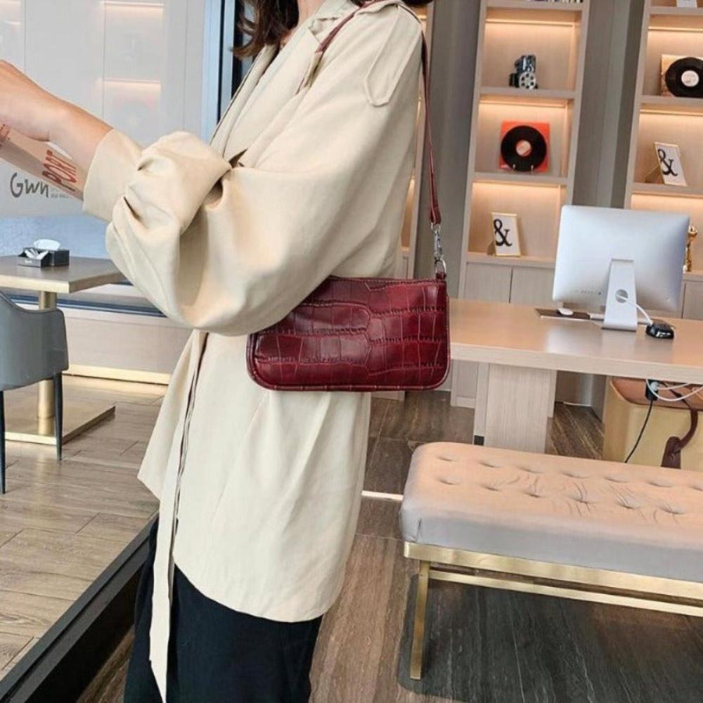 Retro Handbag Crocodile Leather Shopping Totes Elegant Solid Color Shoulder Bag - Debshops