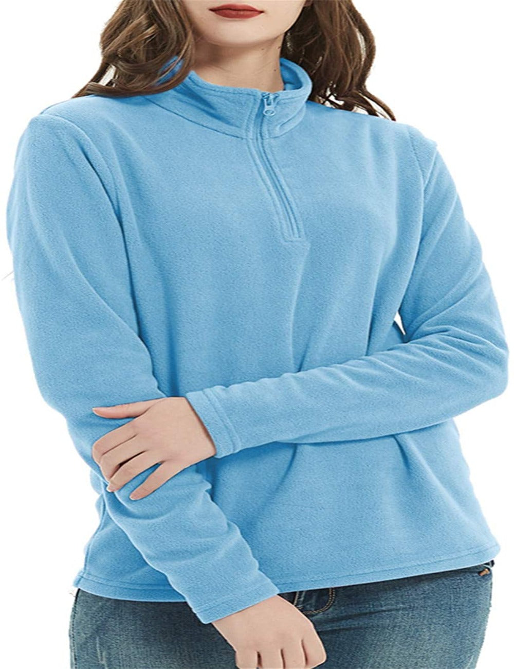 Women Spring Sweatshirts Polar Fleece 1/4-Zip Long-Sleeve Pullover Jacket Classic Warmth Lightweight - Debshops