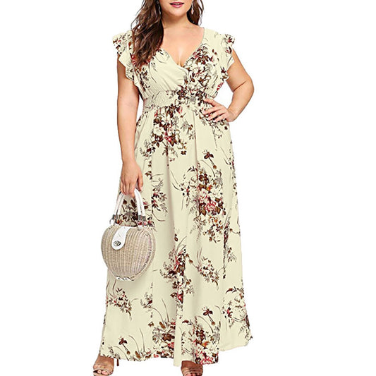 Plus Size V Neck Floral Print Boho Sleeveless Dress - Deb Shops