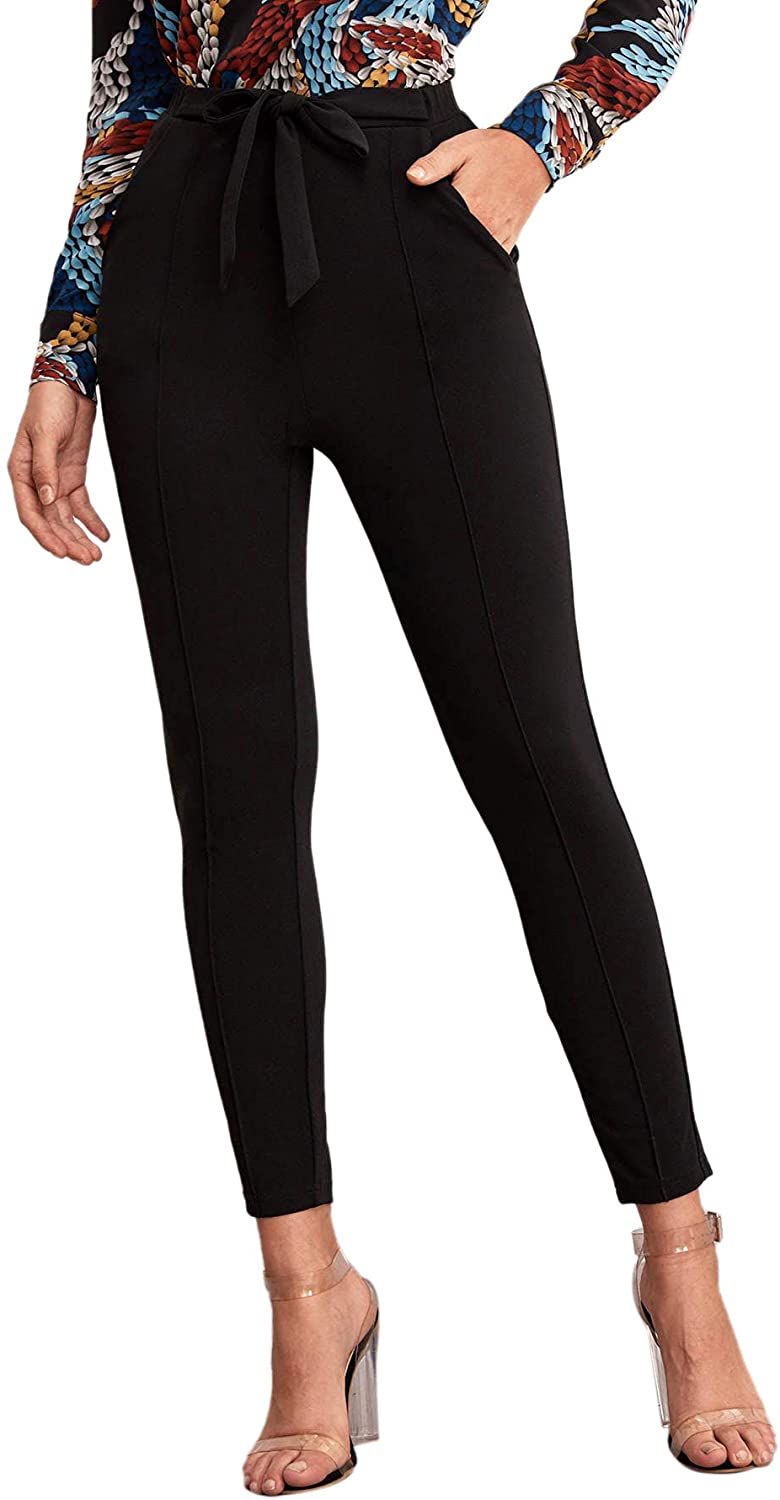 Women's Stretchy Workwear Office Skinny Pants with Belt - Debshops
