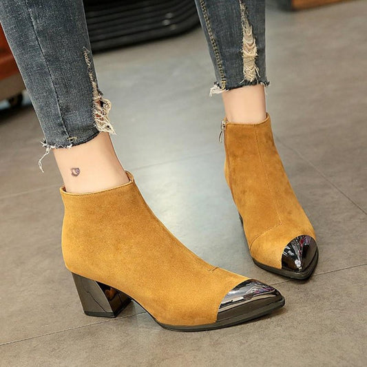 Chelsea High Square Heel Pointed Toe Boots - Deb Shops