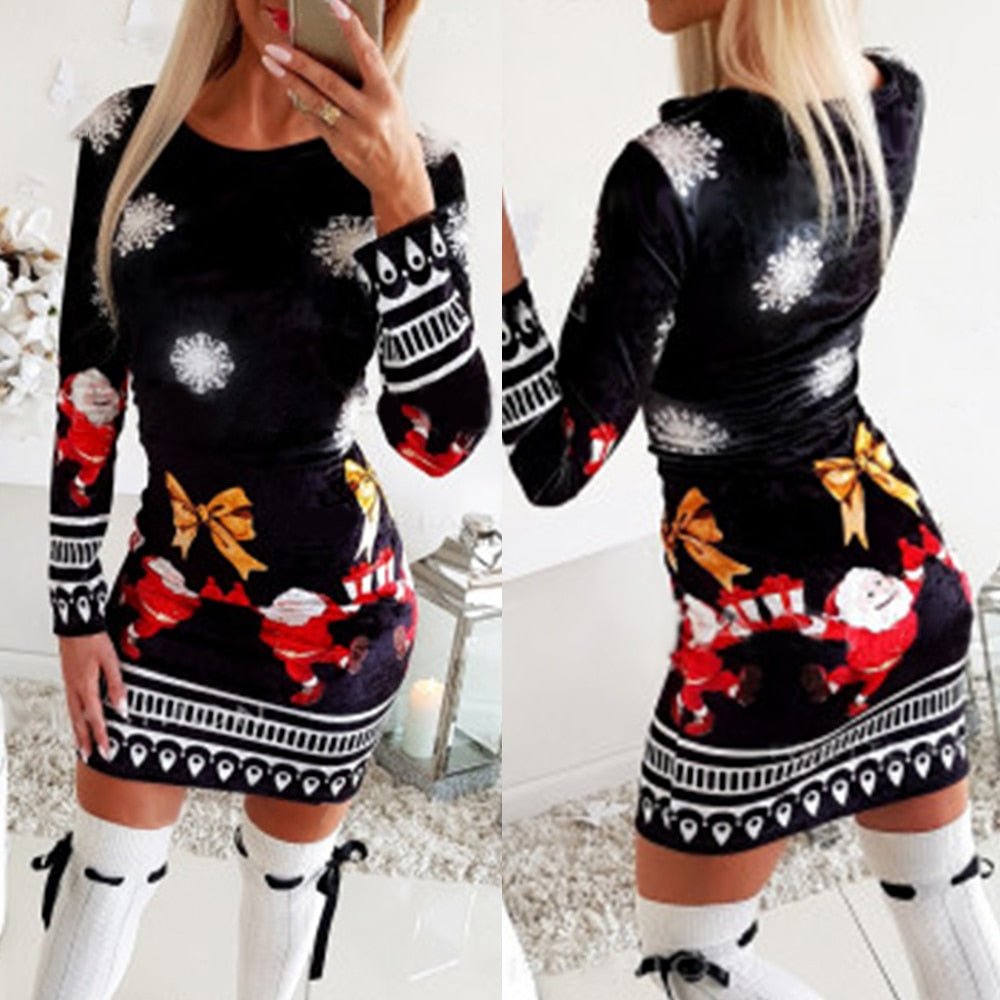 Christmas Classic O-Neckline Long Sleeve Dress - Deb Shops