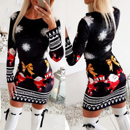 Christmas Classic O-Neckline Long Sleeve Dress - Deb Shops