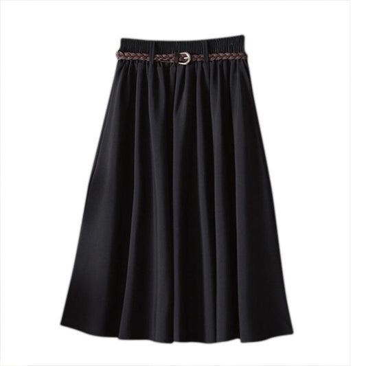 Comfort Solid A Line Mid Calf Skirt - Deb Shops