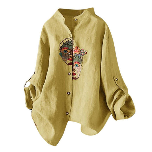Cotton and Linen Vintage Embroidery Blouse - Deb Shops