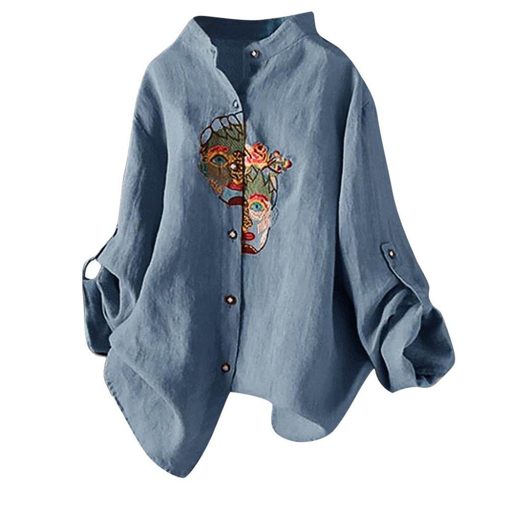 Cotton and Linen Vintage Embroidery Blouse - Deb Shops