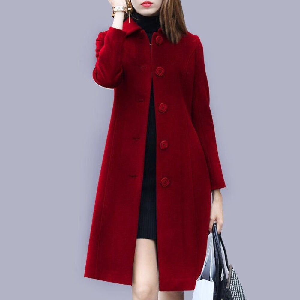 Fashion Wool Coat Mid Length Single Breasted Slim Blended Woolen Overcoat - Debshops