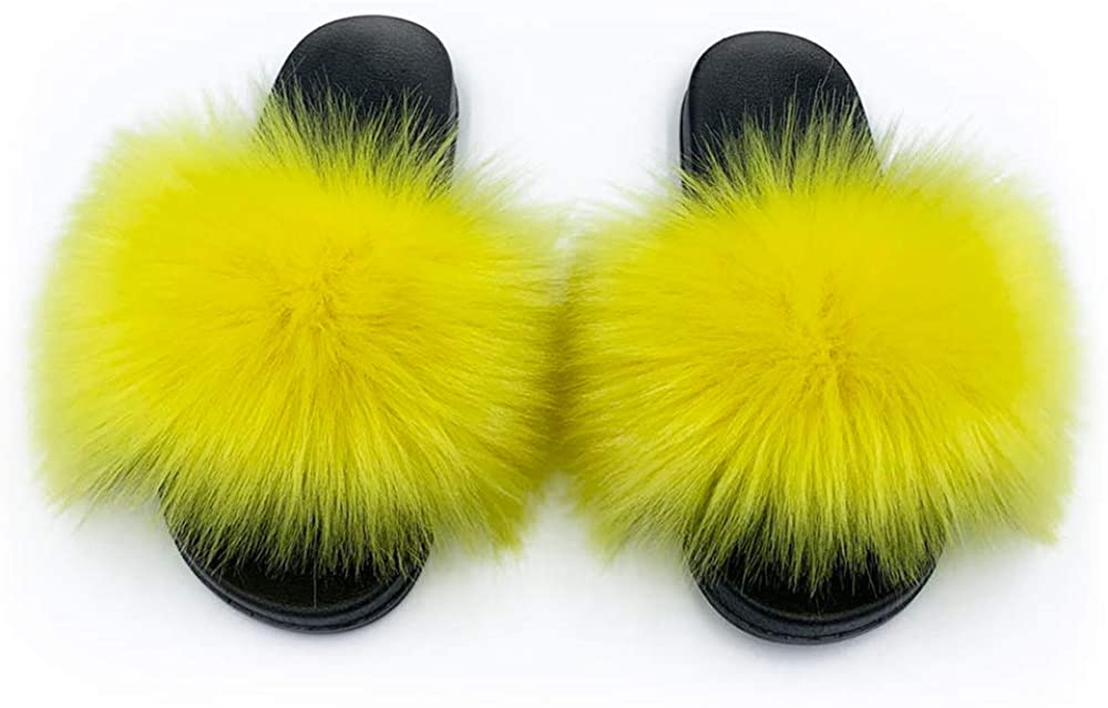 Faux Fur Slippers Fluffy Fuzzy Sandals Open Toe Slides Flip Flop - Debshops