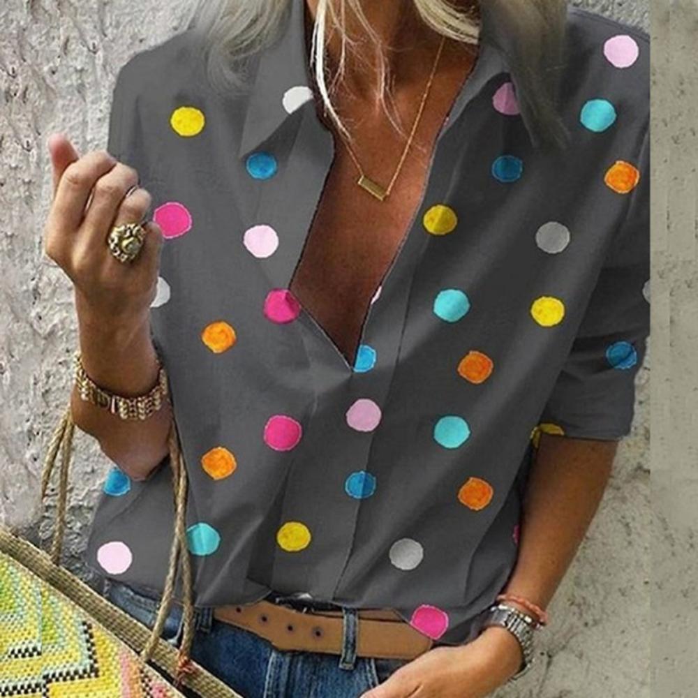 Dot Printed Casual Long Sleeve Blouse - Deb Shops