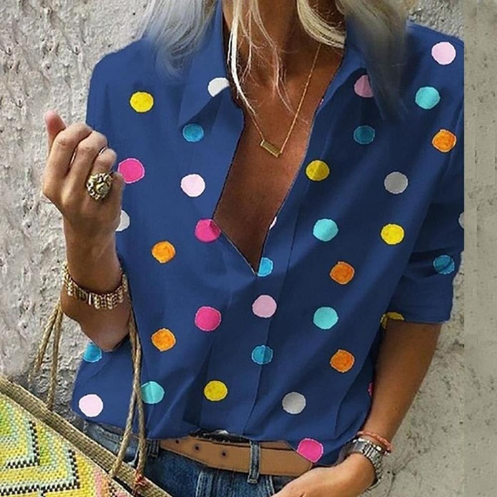 Dot Printed Casual Long Sleeve Blouse - Deb Shops