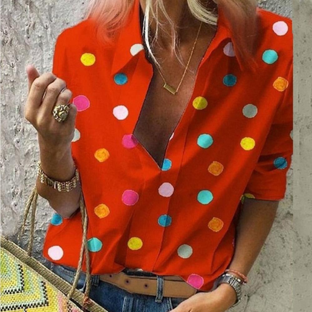 Dot Printed Casual Long Sleeve Blouse - Deb Shops
