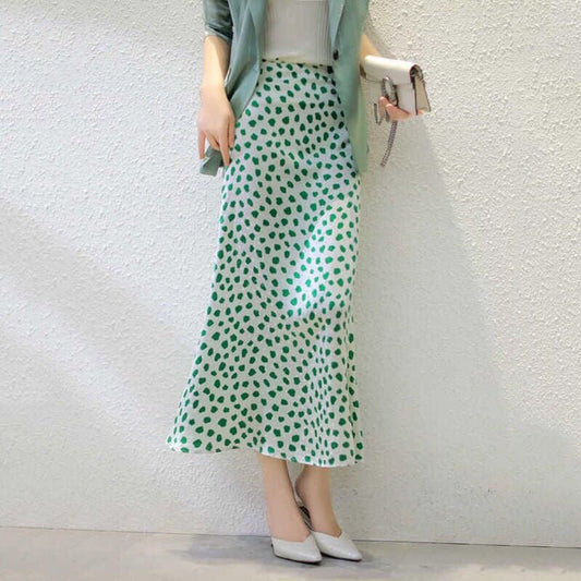 Dot Satin Elegant Summer Midi Length Skirt - Deb Shops