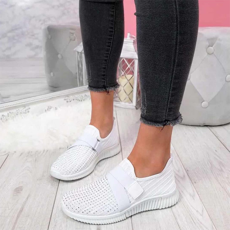 Mesh Breathable Sport Rhinestone Platform Flat Vulcanized Comfort Footwear - Debshops