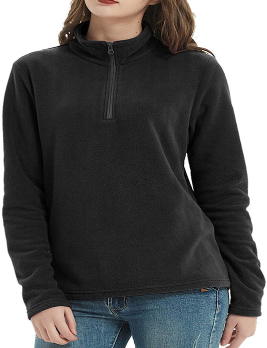 Women Spring Sweatshirts Polar Fleece 1/4-Zip Long-Sleeve Pullover Jacket Classic Warmth Lightweight - Debshops