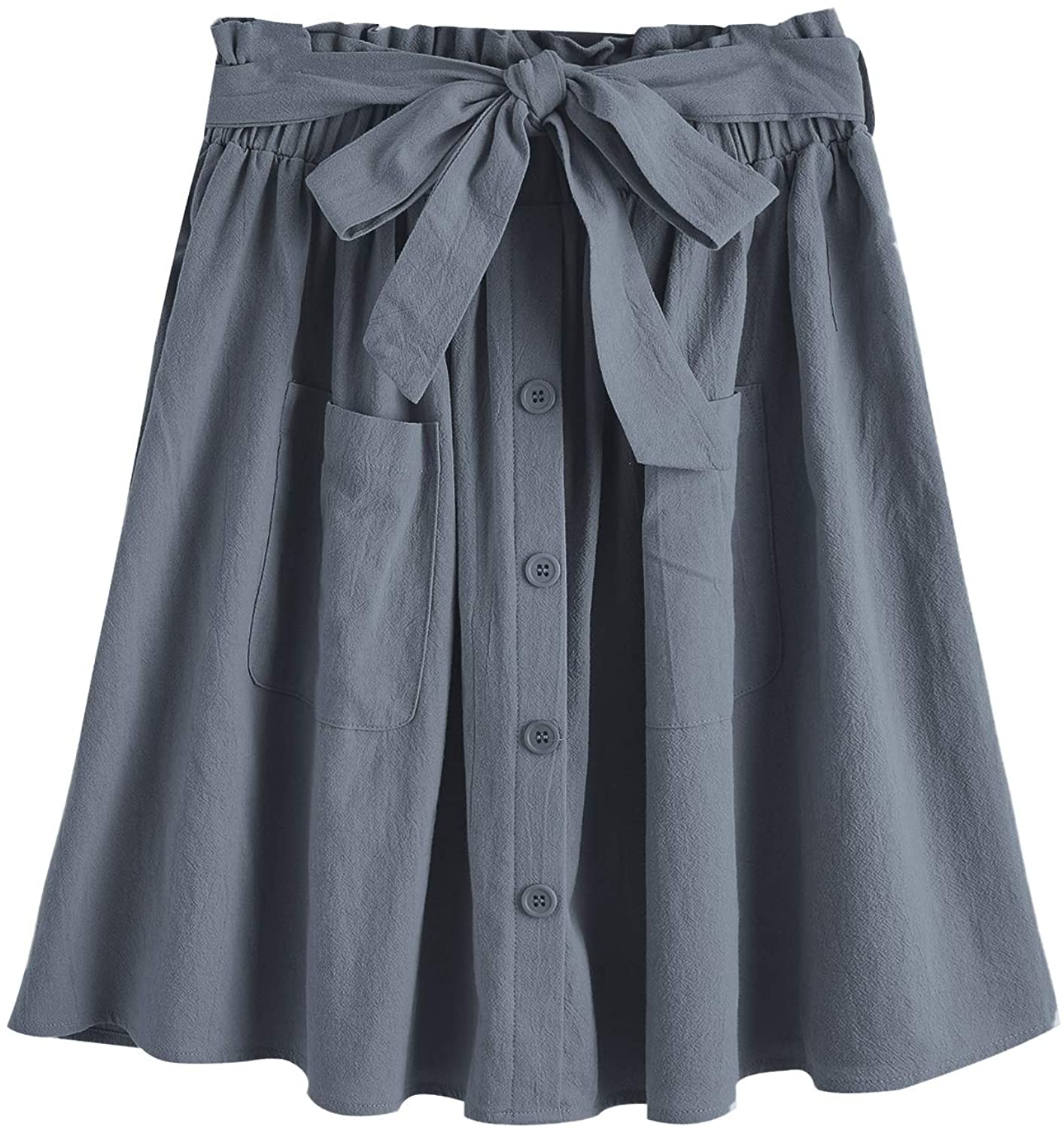 Women's Casual Self Tie Waist Frill Double Pocket Short Skirt - Debshops
