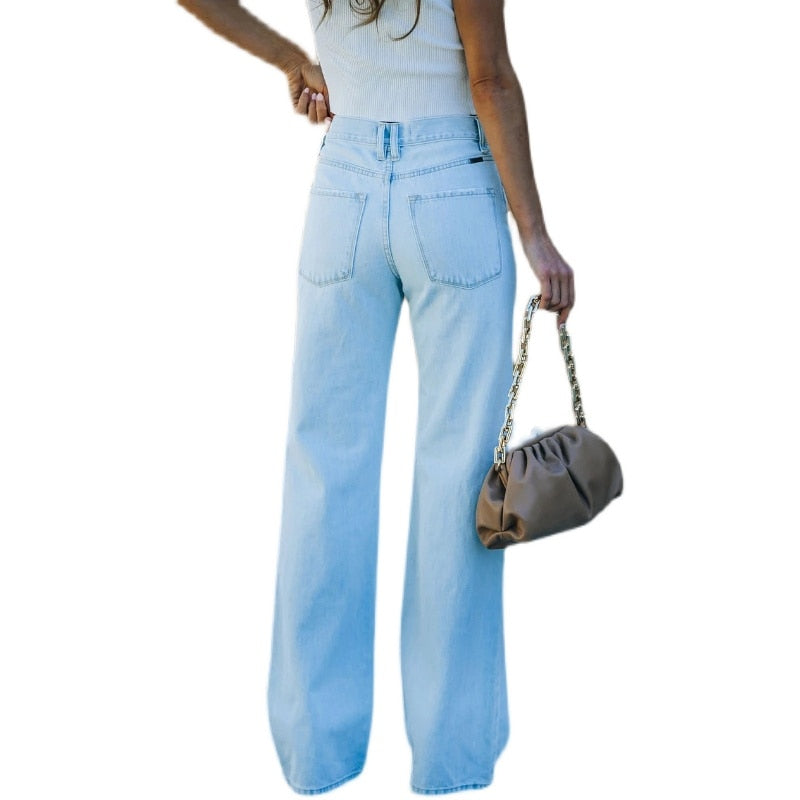 High Waist Retro Flared Loose Ripped Wide Jeans - Debshops