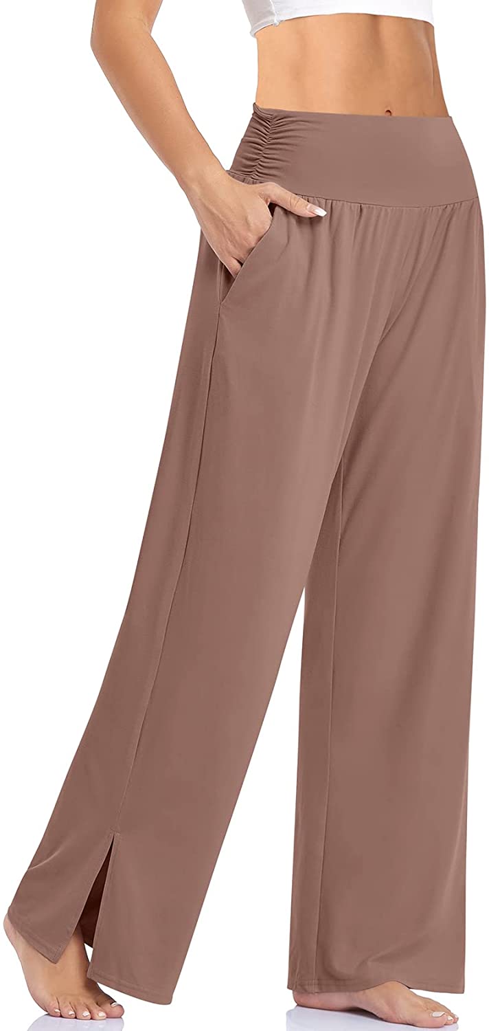 Wide Leg Yoga High Waisted Adjustable Tie Knot Joggers with Pockets - Debshops