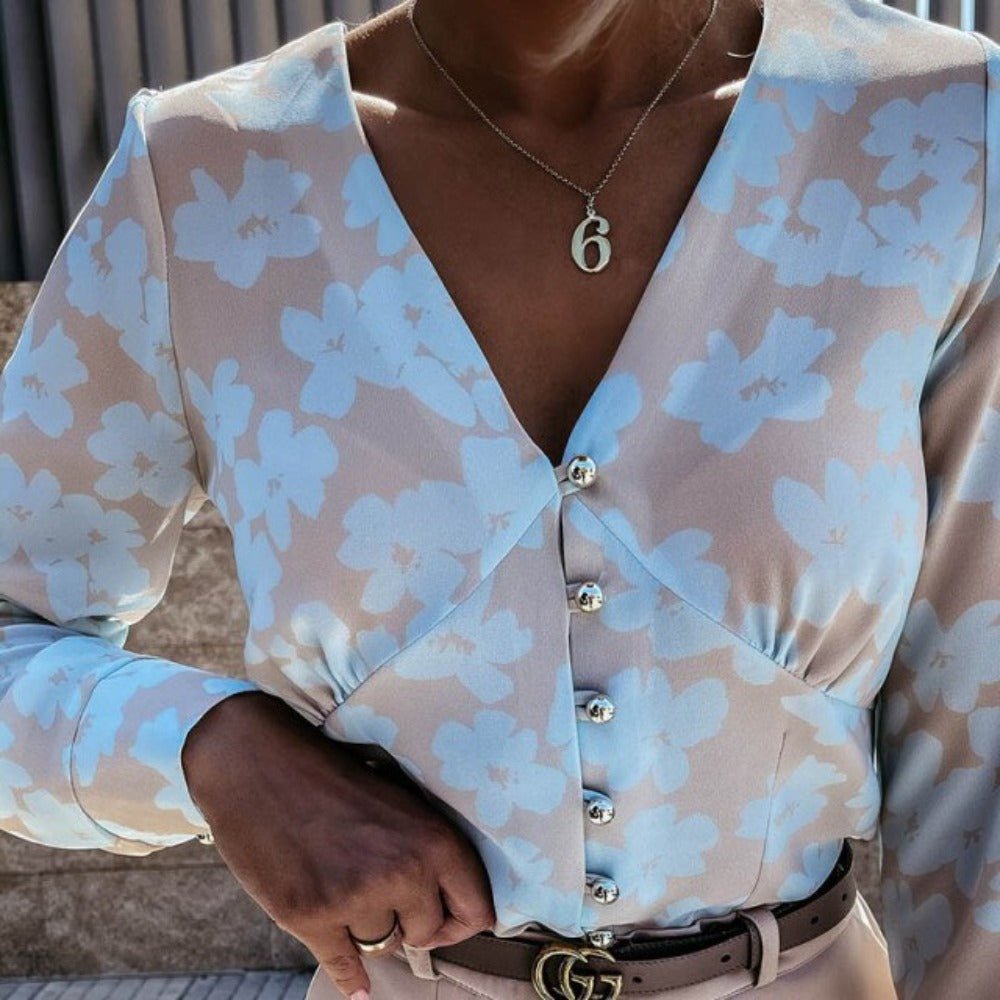 Elegant Adjustable Sleeve Button Blouse - Deb Shops