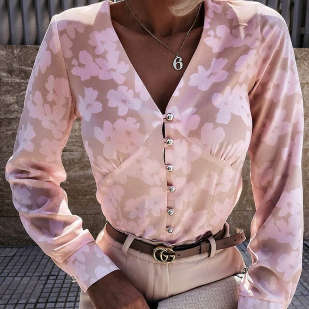 Elegant Adjustable Sleeve Button Blouse - Deb Shops