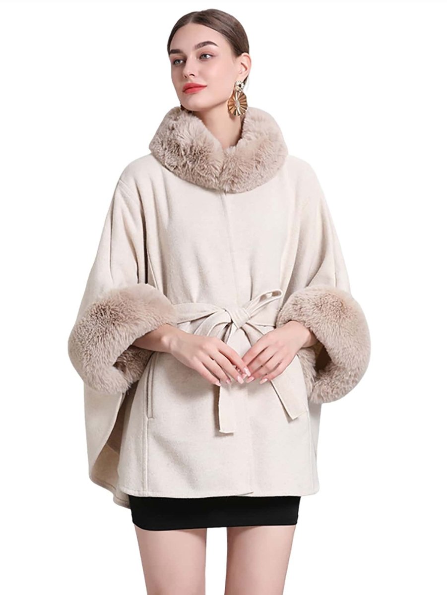 Elegant Knitted Shawl & Cape Coat With Collar & Belt - Deb Shops