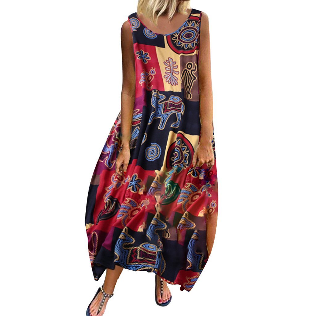 Elegant Loose Patchwork 3/4 Sleeves Button High Low Hem Dress - Deb Shops