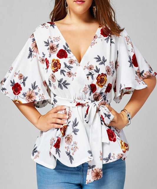 Elegant Ruffle Plus Size V-neck Top - Deb Shops