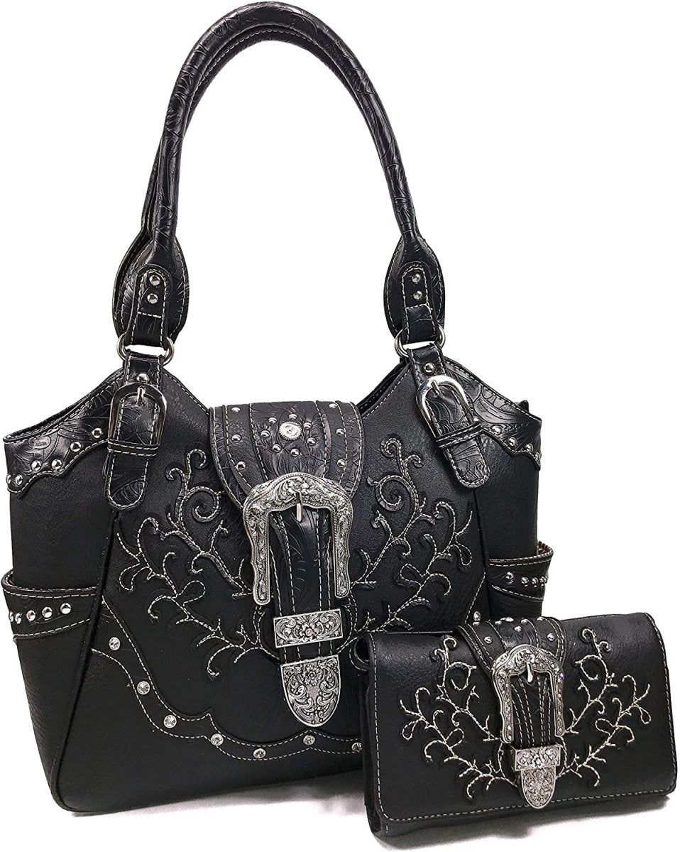 Embroidery Buckle Concealed Carry Shoulder Handbag with Cross - Body Wallet - Deb Shops