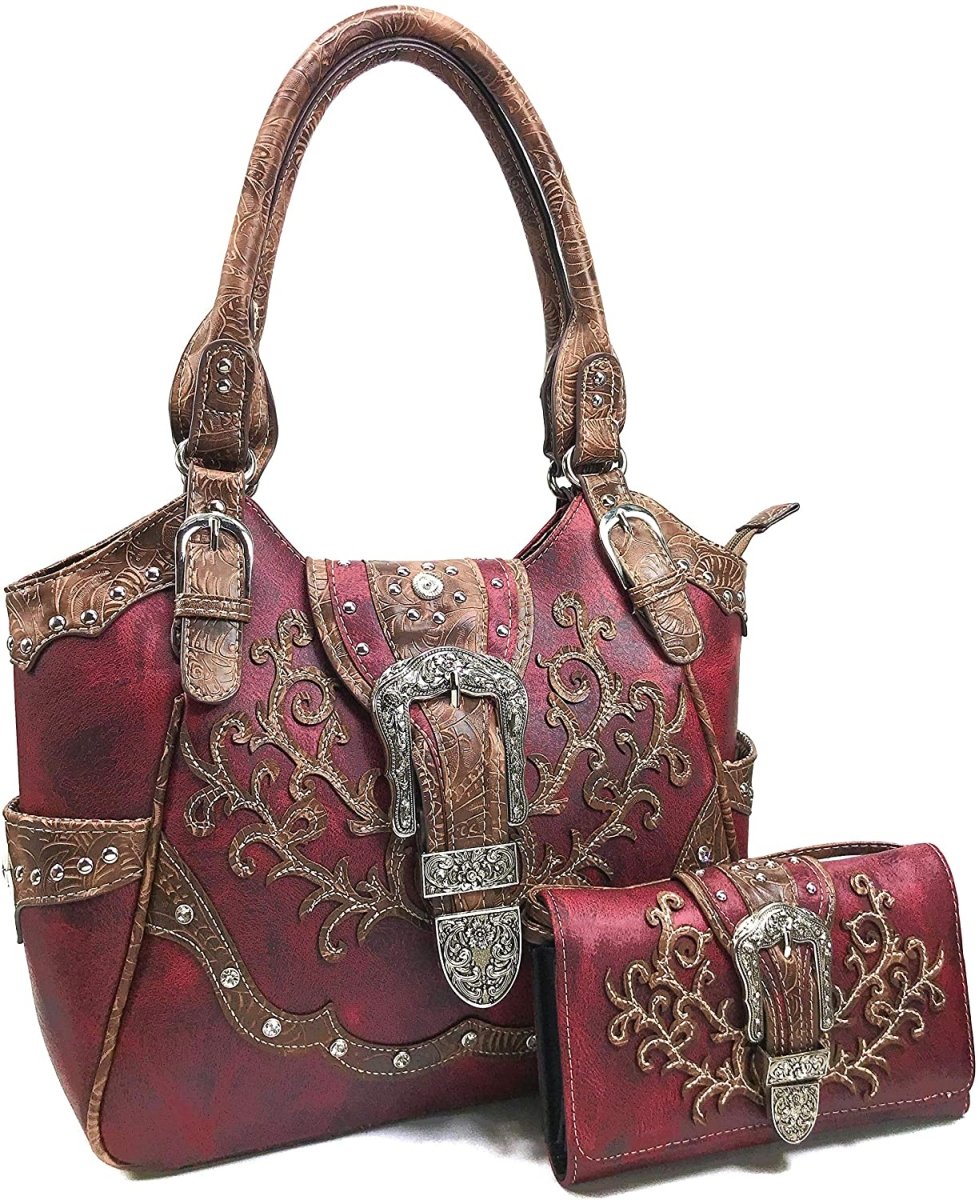 Embroidery Buckle Concealed Carry Shoulder Handbag with Cross - Body Wallet - Deb Shops