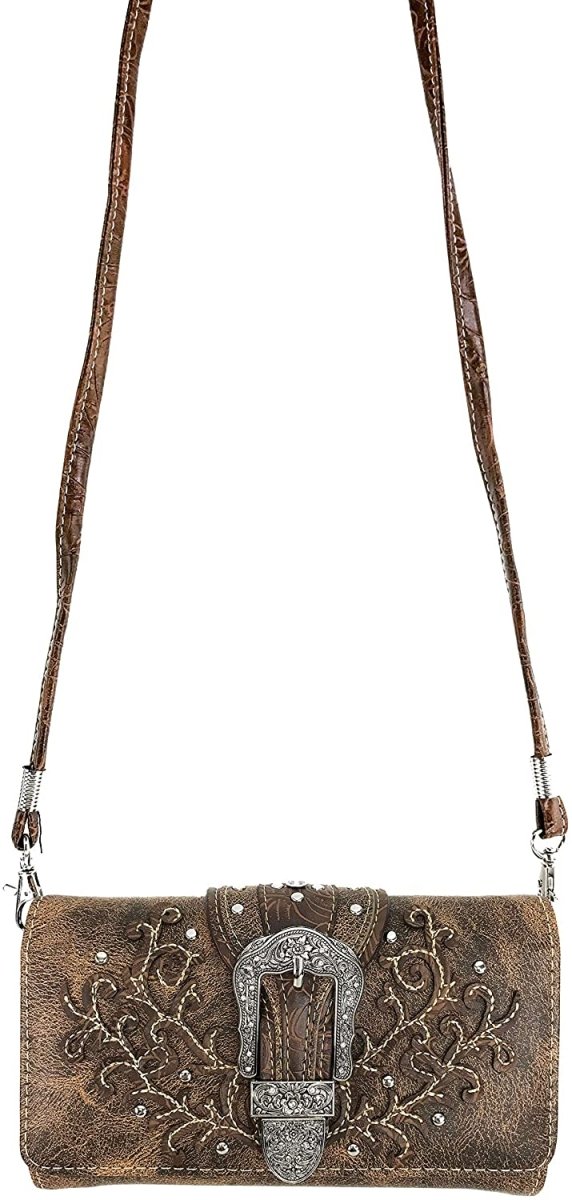 Embroidery Buckle Concealed Carry Shoulder Handbag with Cross - Body Wallet - Deb Shops