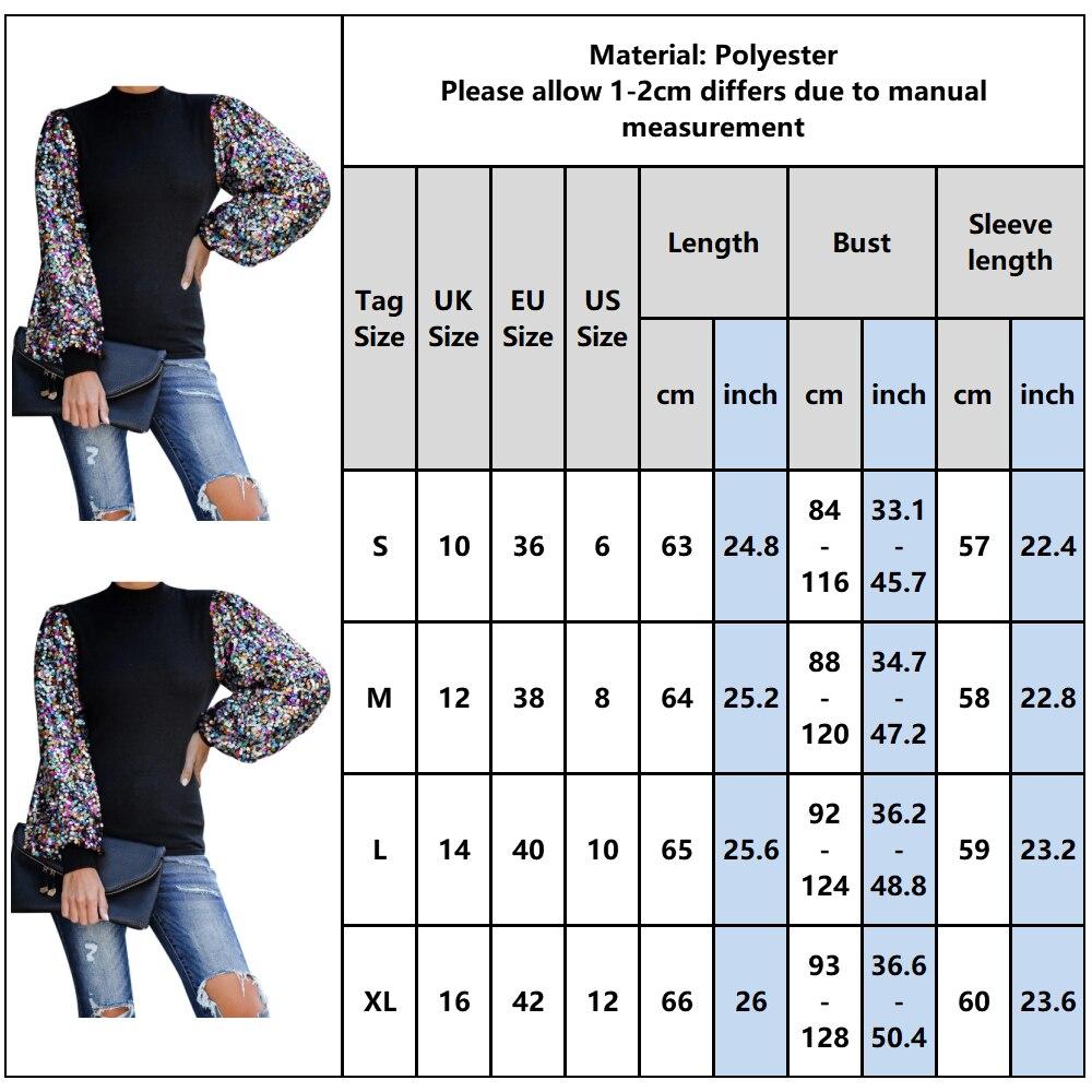 Sequins Turtleneck Spring Long Puff Sleeve - Debshops