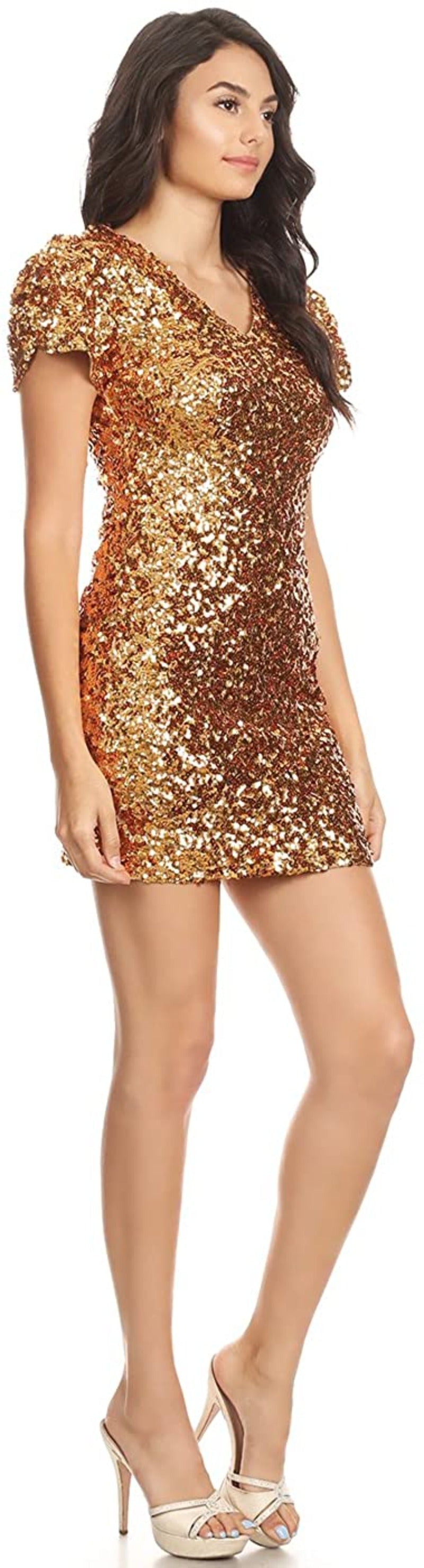 Sexy Short Sleeve Sequin Mini Cocktail Party Club Dress - Debshops