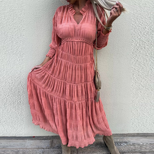 V-neck Elastic Waist Pleated Party Dress - Deb Shops